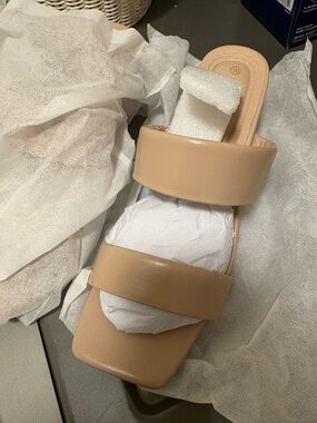 Nude Double-Strap Slide Sandals